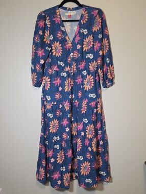 Marine Layer Blue Maxi Dress with Pink & Peach Floral Print